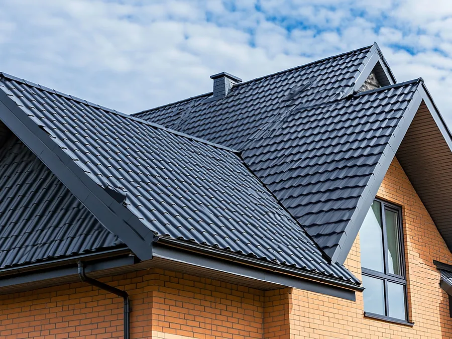 Toiture en tuiles anthracite sur une maison en brique